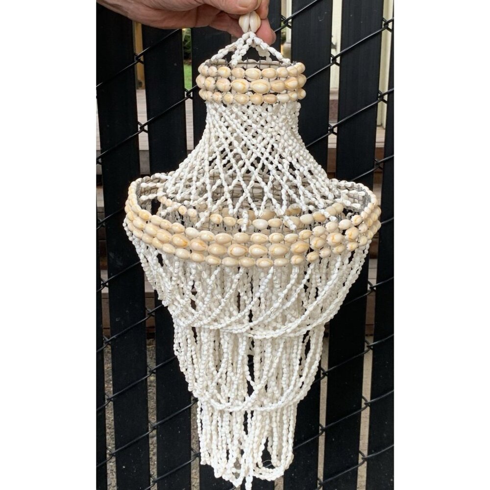 Cowrie Sea Shell Pendant Beach Boho Hanging Decor MCM 24" Tall Seashells - Picture 2 of 8